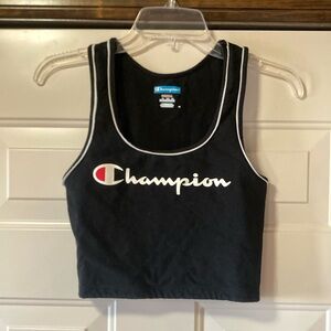 Small Champion Black Cotton/Spandex Sports Bra with White Piping